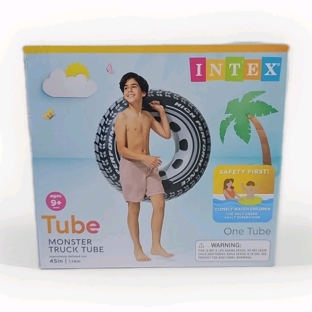 Intex Monster Truck‎ Tube Kids 45in Black Inflatable Pool Float 56268EP